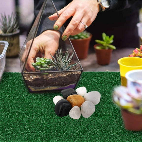 Beaupretty Basking Turtle Turf Simulation Plastic Green Rectangle Decorative Aquarium Decor 1Set