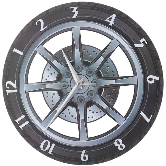 Beaupretty 3D Car Wheel Clock Silent Black Acrylic Wall Decor Strong Simulation Effect