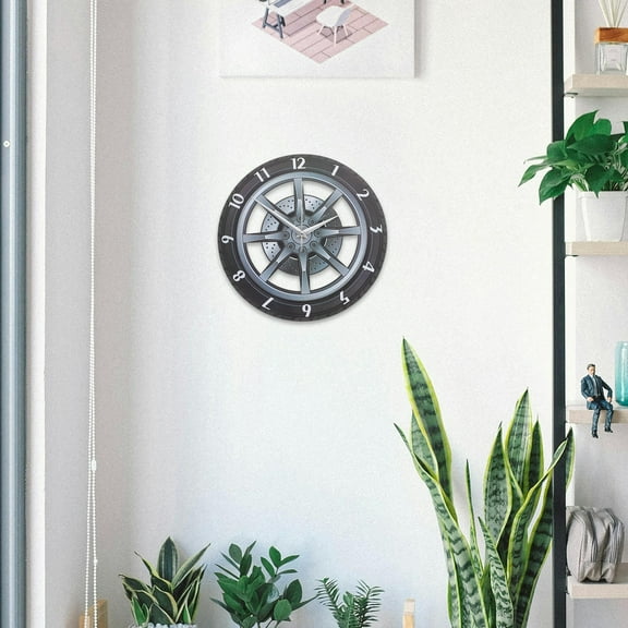 Beaupretty 3D Car Wheel Clock Stylish Black Acrylic for Home and Office