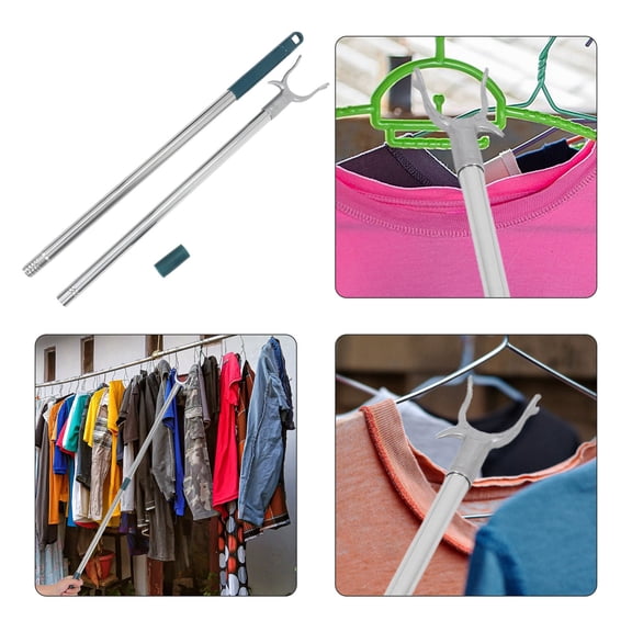 Beaupretty Dark Green Stainless Steel Clothes Reach Pole, Sturdy and Versatile