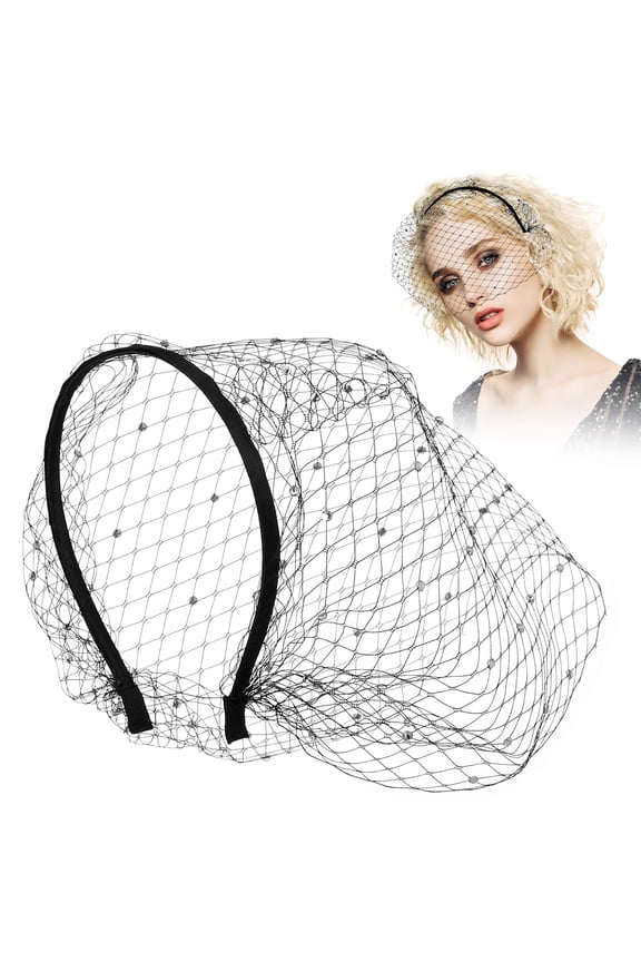 Elegant Black Wedding Veil Headband with Mesh Birdcage Design