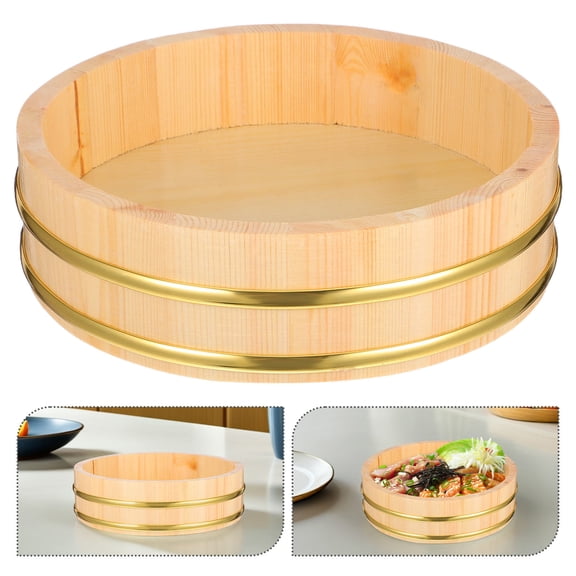 Beaupretty Japanese Sushi Rice Bucket Natural Wood Food Mixing Container for Cooks 1Pcs