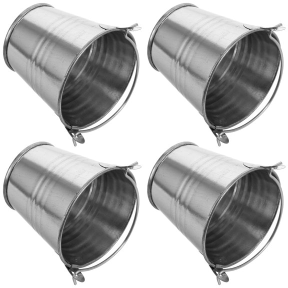 Beaupretty Iron Planting Flower Pot Silver Round Storage Buckets for Home