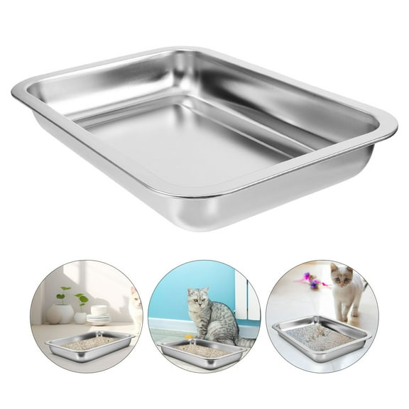 Beaupretty Durable Stainless Steel Cat Litter Box Large Capacity Metal Tray for Pet Bathroom Use