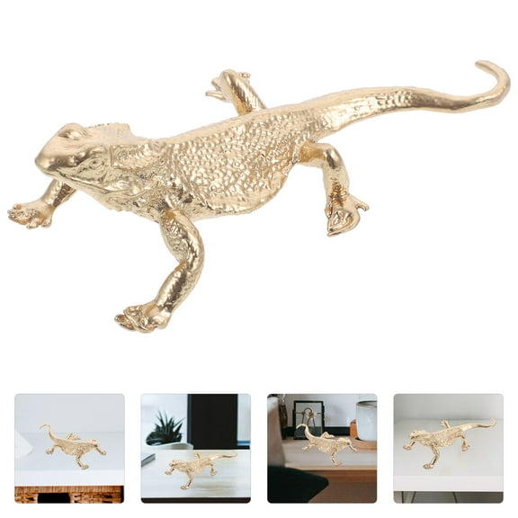 Beaupretty Moss Small Animals Lizard Figurine Golden Metal 1Set 4.32x1.77x1.18 in