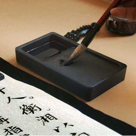 Beaupretty 1Pack Calligraphy Ink Stone Black Plastic Portable for Calligraphy Gifting