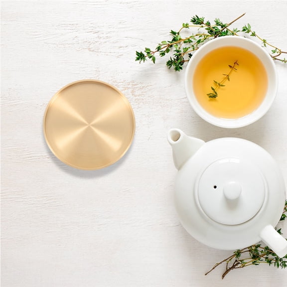 Beaupretty 2Pcs Brass Coasters Heat Resistant Tea Cup Mats for Home Golden Decorative