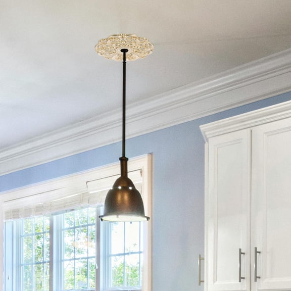 Beaupretty Round Plastic Ceiling Medallion with Intricate Carvings and Decorative Corner Flowers