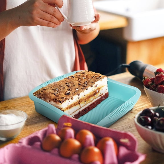 Beaupretty Silicone Cake Tin Baking Pan with Nonslip Handle Sky Blue Nonstick Loaf Pan for Even Baking