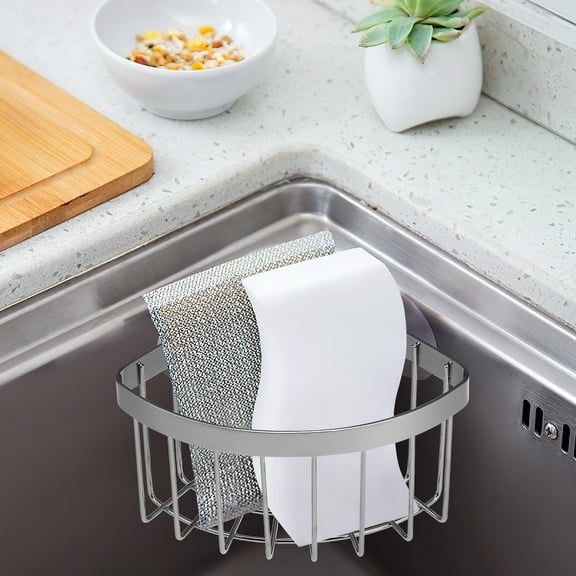 Beaupretty Suction Cup Sponge Holder 304 Stainless Steel Silver 1Pack