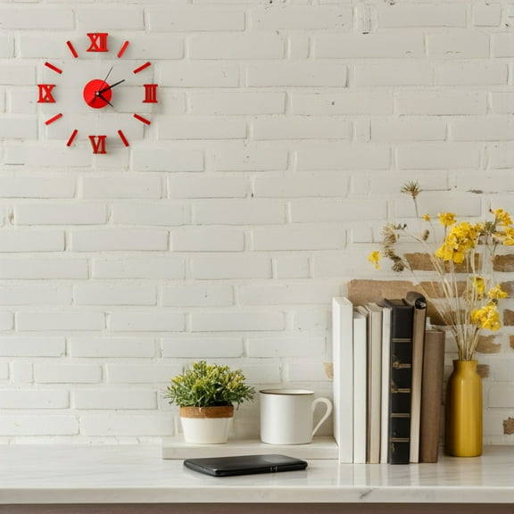 Beaupretty Red Acrylic 3D Roman Numerals Frameless Wall Clock Modern Home Decor
