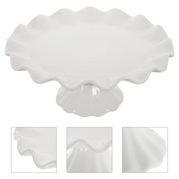 Beaupretty White Ceramic Cake Stand, Round, Wavy Edges, 19x19x8.5cm, Perfect For Cakes, Desserts, And Parties