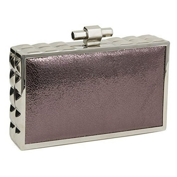 Beaute Bags Box Frame Hard Shell Clutch Evening Bag in Vegan Leather with Studded Metal Frame and Detachable Shoulder Strap (Pewter)