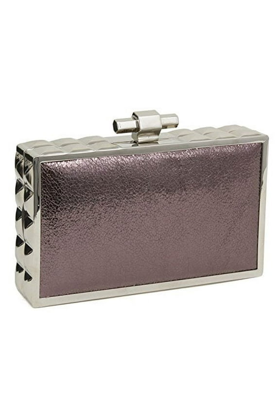 Beaute Bags Box Frame Hard Shell Clutch Evening Bag in Vegan Leather with Studded Metal Frame and Detachable Shoulder Strap (Pewter)