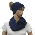thumbnail image 1 of Beaute Fashion Adult Women Pom Beanie Hat and Scarf Set with Faux Fur Pom Pom Fleece Lined, USA COMPANY (Beanie & Scarf Set, Navy), 1 of 3