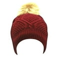 thumbnail image 1 of Beaute Fashion Adult Women Pom Beanie Hat with Faux Fur Pom Pom Fleece Lined, USA COMPANY (Burgundy), 1 of 5