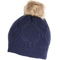 thumbnail image 1 of Beaute Fashion Adult Women Pom Beanie Hat with Faux Fur Pom Pom Fleece Lined, USA COMPANY (Navy), 1 of 5