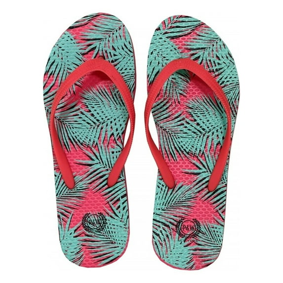 Beaute Fashion Adult Women Trendy Tropical Print Flip Flops Desert Resort Travel Thong Sandal Slipper (Size Medium, Pink Palms)