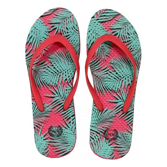 Beaute Fashion Adult Women Trendy Tropical Print Flip Flops Desert Resort Travel Thong Sandal Slipper (Size Medium, Pink Palms)
