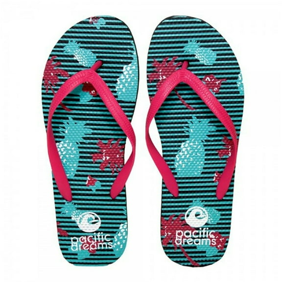 Beaute Fashion Adult Women Trendy Tropical Print Flip Flops Desert Resort Travel Thong Sandal Slipper (Size XL, Pink Pineapple Palm)