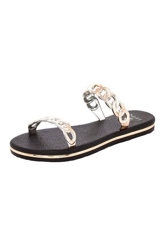 Chain Adult Women Flip Flop Slide Sandal #1 Extra Cushioned (Size 7 US, Black)