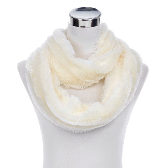 Beaute Fashion Faux Fur Fuzzy Adult Women WARM WINTER SCARF Twisted or Infinity Plush Neck Warmer (Infinity White)