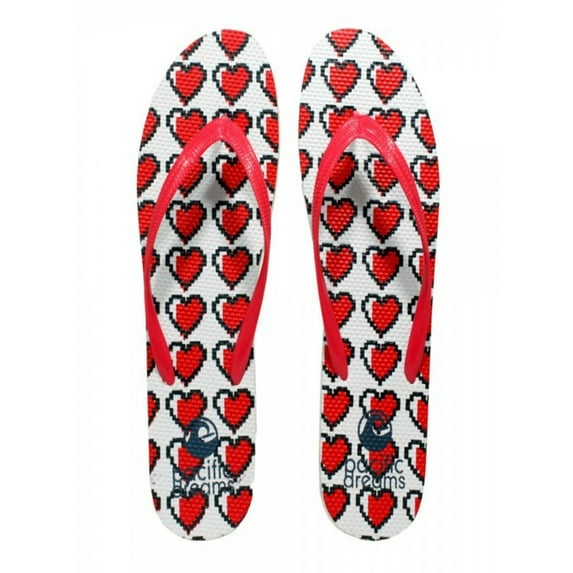 Beaute Fashion Trendy Emoji Hashtag Heart Social Media Adult Women Flip Flops Thong Sandal Slipper (Size Large, Red Hearts)
