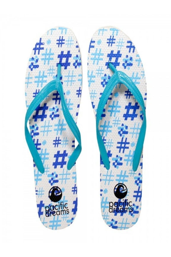 Trendy Emoji Hashtag Heart Social Media Adult Women Flip Flops Thong Sandal Slipper (Size Small, Aqua Hashtag)
