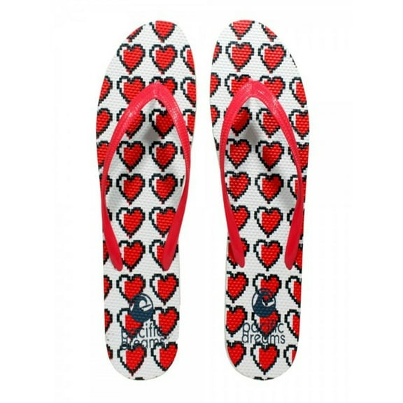 Beaute Fashion Trendy Emoji Hashtag Heart Social Media Adult Women Flip Flops Thong Sandal Slipper (Size X-Large, Red Hearts)