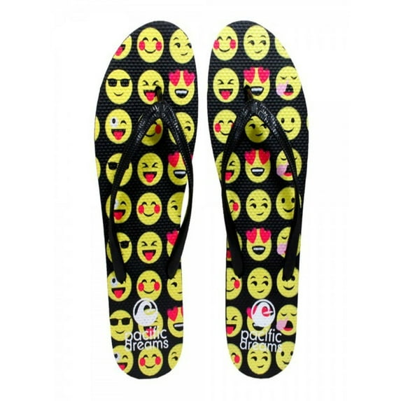 Beaute Fashion Trendy Emoji Hashtag Heart Social Media Adult Women Flip Flops Thong Sandal Slipper (Size XL, Emoji Faces)