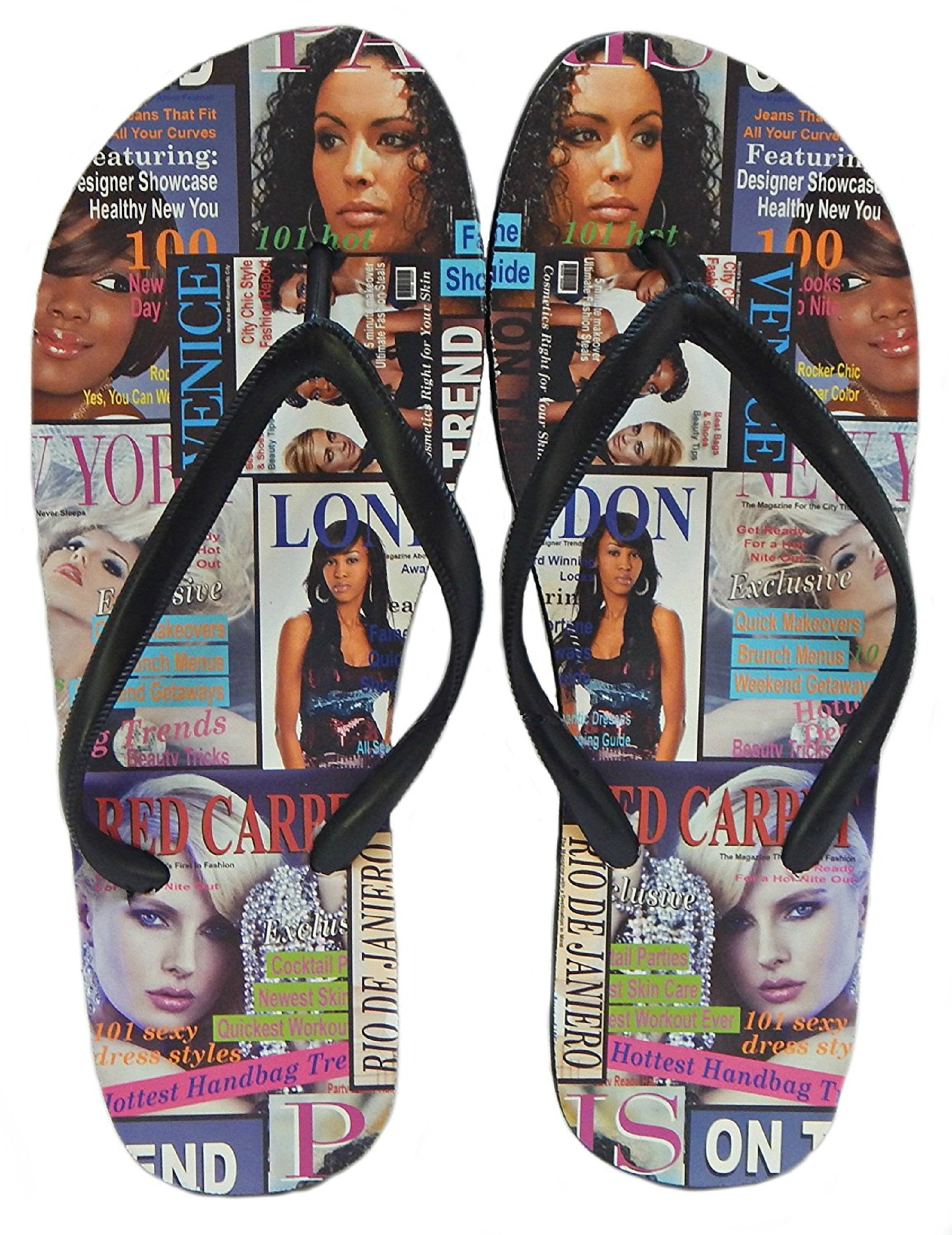 Fake Interracial Porn Magazine Covers - Beaute Fashion Trendy Emoji and Fashion Magazine Cover Print Adult Women  Classic Black Flip Flop Thong Sandals - Extraable (Size 9, Magazine Print)  - Walmart.com