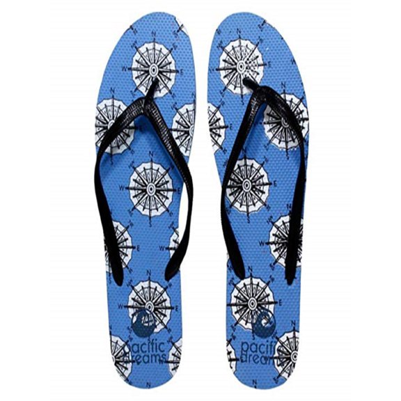 Beaute Fashion Trendy Nautical Sailboat Anchor Starfish Flip Flops Mermaid Adult Women Thong Sandal Slipper (Size Large, Black Compass)