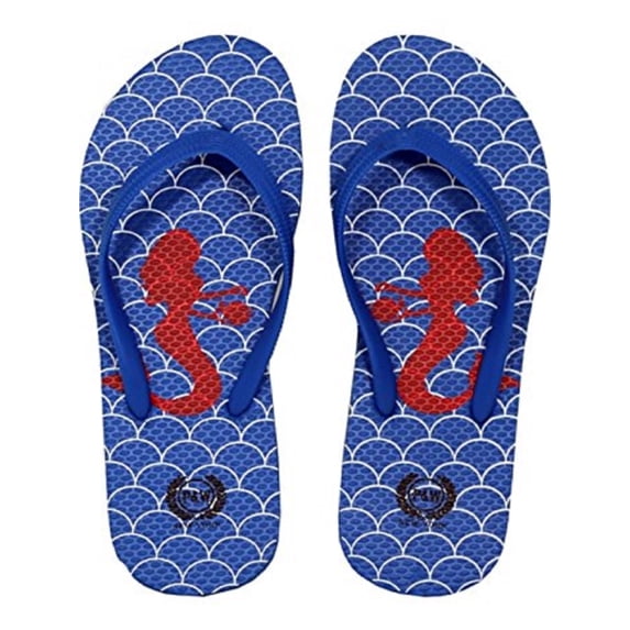 Beaute Fashion Trendy Nautical Sailboat Anchor Starfish Flip Flops Mermaid Adult Women Thong Sandal Slipper (Size Large, Blue Mermaid)