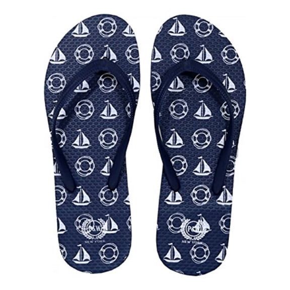 Beaute Fashion Trendy Nautical Sailboat Anchor Starfish Flip Flops Mermaid Adult Women Thong Sandal Slipper (Size Large, Navy Sailboat)