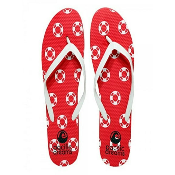 Beaute Fashion Trendy Nautical Sailboat Anchor Starfish Flip Flops Mermaid Adult Women Thong Sandal Slipper (Size Large, White Life Preserver)