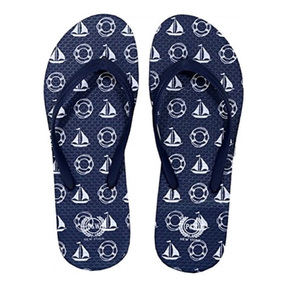 Beaute Fashion Trendy Nautical Sailboat Anchor Starfish Flip Flops Mermaid Adult Women Thong Sandal Slipper (Size Medium , Navy Sailboat)