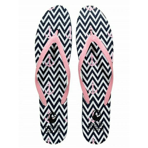 Beaute Fashion Trendy Nautical Sailboat Anchor Starfish Flip Flops Mermaid Adult Women Thong Sandal Slipper (Size Medium, Pink Zig-zag Anchor)