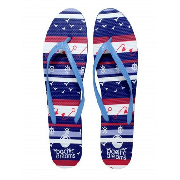 Beaute Fashion Trendy Nautical Sailboat Anchor Starfish Flip Flops Mermaid Adult Women Thong Sandal Slipper (Size X-Large, Blue Sea Hooks)