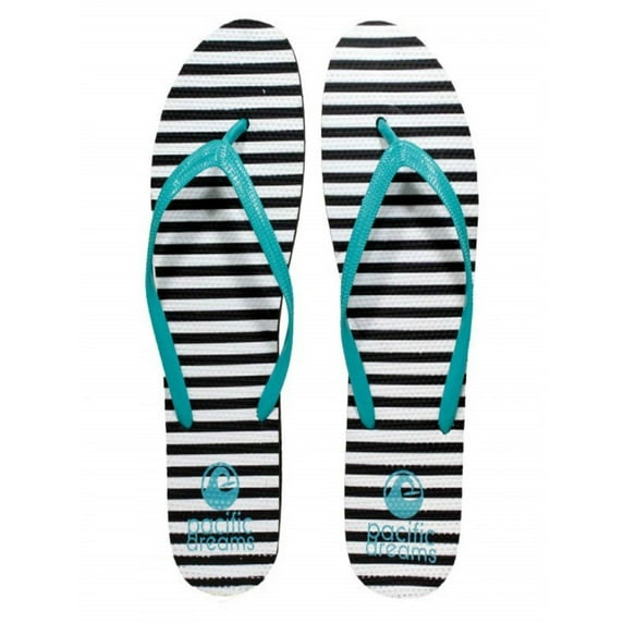 Beaute Fashion Trendy Nautical Sailboat Anchor Starfish Flip Flops Mermaid Adult Women Thong Sandal Slipper (Size X-Large, Teal Nautical Stripes)