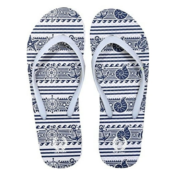 Beaute Fashion Trendy Nautical Sailboat Anchor Starfish Flip Flops Mermaid Adult Women Thong Sandal Slipper (Size X-Large XL, White Seashore)