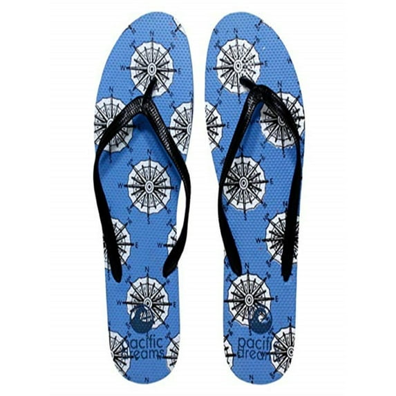 Beaute Fashion Trendy Nautical Sailboat Anchor Starfish Flip Flops Mermaid Adult Women's Thong Sandal Slipper (Size XL, Black Compass)