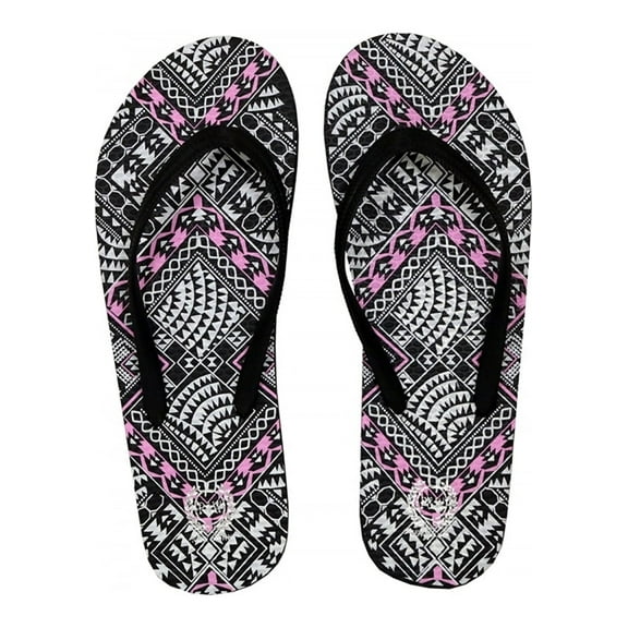 Beaute Fashion Trendy Ugly Christmas Sweater Adult Women Flip Flops Tribal Thong Sandal Slipper (Size XL, Black Pink & White)