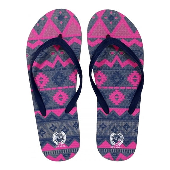 Beaute Fashion Trendy Ugly Christmas Sweater Adult Women Flip Flops Tribal Thong Sandal Slipper (Size XL), Navy Grey & Pink)