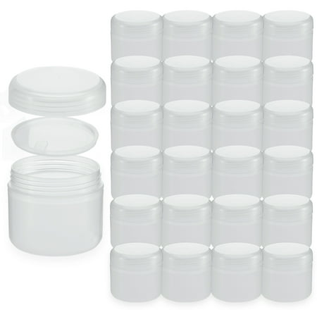 Beaute Galleria 1oz (30ml) White Translucent Cosmetic Plastic Cream Jars Containers and Sealing Discs, 24 Pack