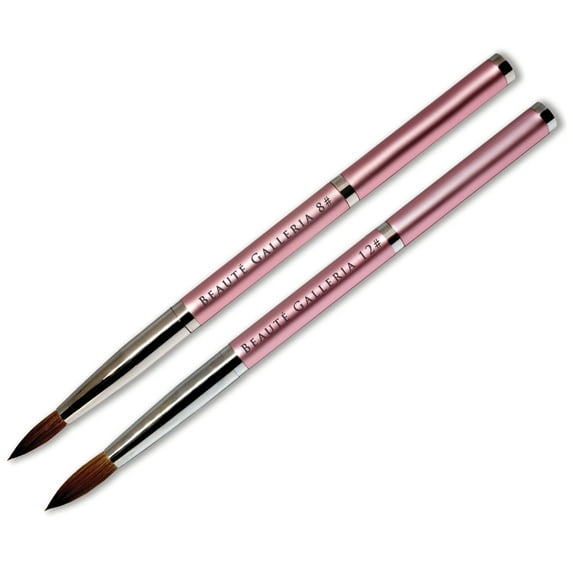 Beaute Galleria 2 Pieces Kolinsky Acrylic Nail Art Brush Set, Manicure Detail Painting Nail Art Pen, Size 8, 12 (Round)