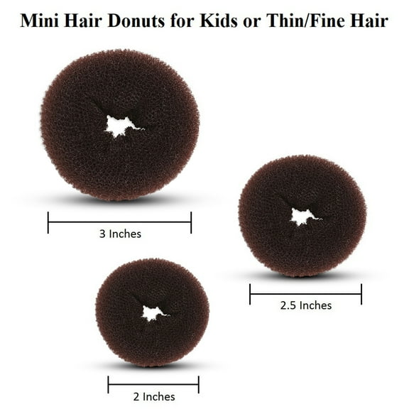 Beaute Galleria 3 Pieces Mini Hair Donuts Hair Bun Maker, Ballet Bun Chignon Updo for Kids or Thin Fine Hair (Medium, Small, Mini)