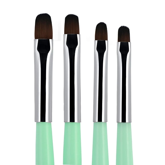Beaute Galleria - 4pcs Acrylic UV Gel PolyGel Nail Art Brush Set (Size 6, 8, 10, 14), Nail Tips Builder Painting Pen Clean-Up Brush, Wooden Handle with Nylon Hair