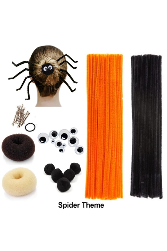 Bundle Chenille Stems Pipe Cleaners with Pompoms, Wiggle Eyes, Hair Bun Maker, Bobby Pins for Kids Arts and Crafts (Spider)
