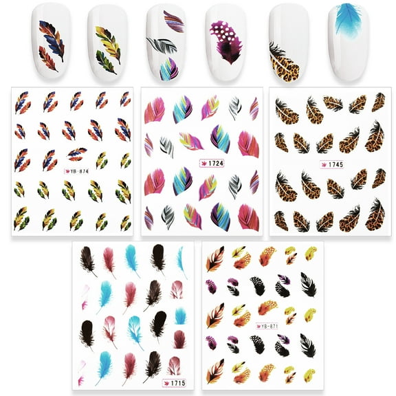 Beaute Galleria Nail Art Stickers Decals Feather Design Nail Decorations, 5 Sheets