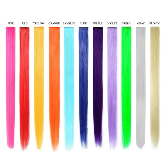 Beaute Galleria Rainbow Multi-Color 21 Inches Long Straight Party Highlights Clip In Synthetic Hair Extensions for Cosplay Comic Con Halloween Costume, 11 Pack